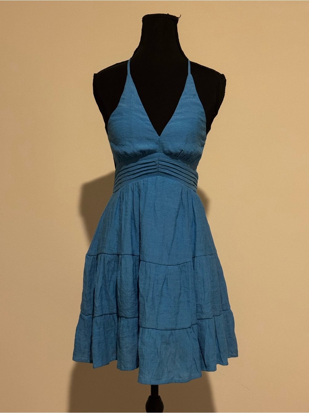 Hello Molly Blue Open Back Tiered Mini Dress Resort Vacation Style - Picture 5 of 8